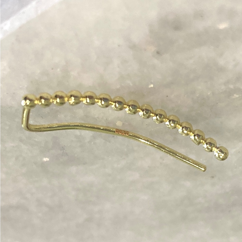 Sterling Silver Beaded Gold Toned Ear Climber Studded Earrings - Picture 6 of 6